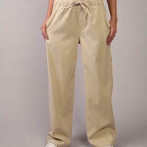 American Eagle Outfitters Beige Drawstring Wide Leg Pull-On Pants Medium